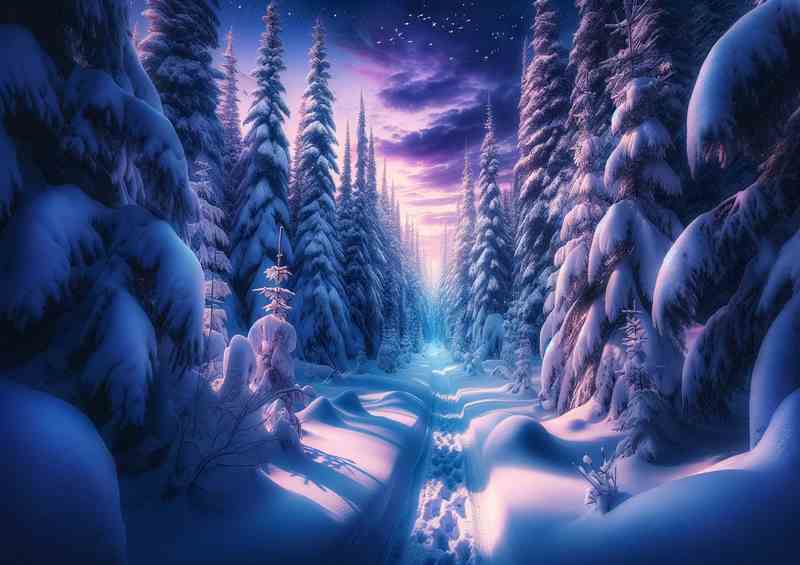 Enchanted Twilight A Snowy Forest Path in Canada | Poster