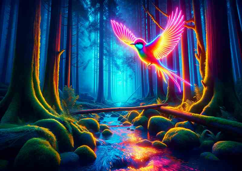 Flight Neon Bird Over Twilight Stream | Canvas