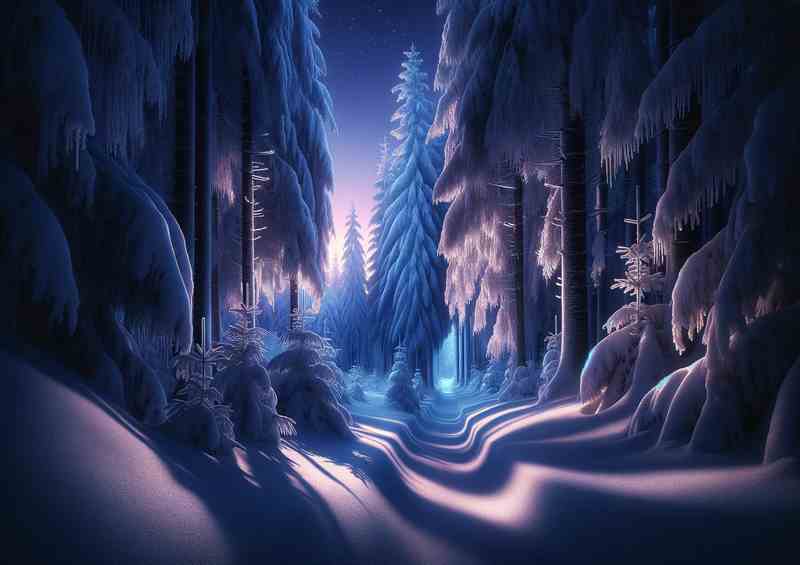 Glimmering Solitude A Frozen Forest at Twilight | Canvas