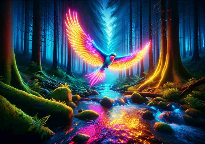 Glowing Flight Neon Bird Over Twilight | Poster