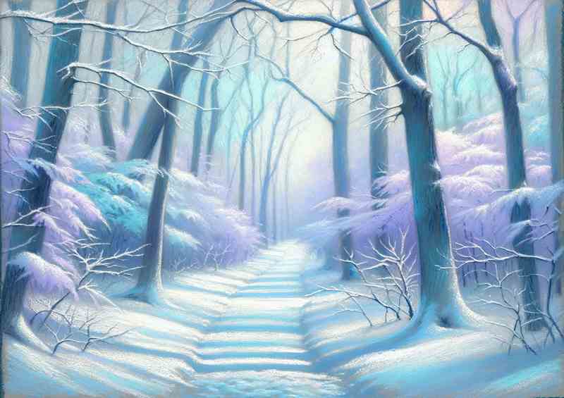 Tranquil Tones A Snow Covered Forest Path | Poster