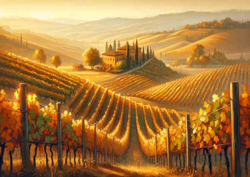 Autumn evening in Tuscany Italy Rolling hills in vineyards | Canvas
