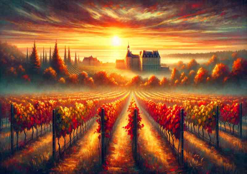 Autumn sunrise over the vineyards of Bordeaux France | Di-Bond