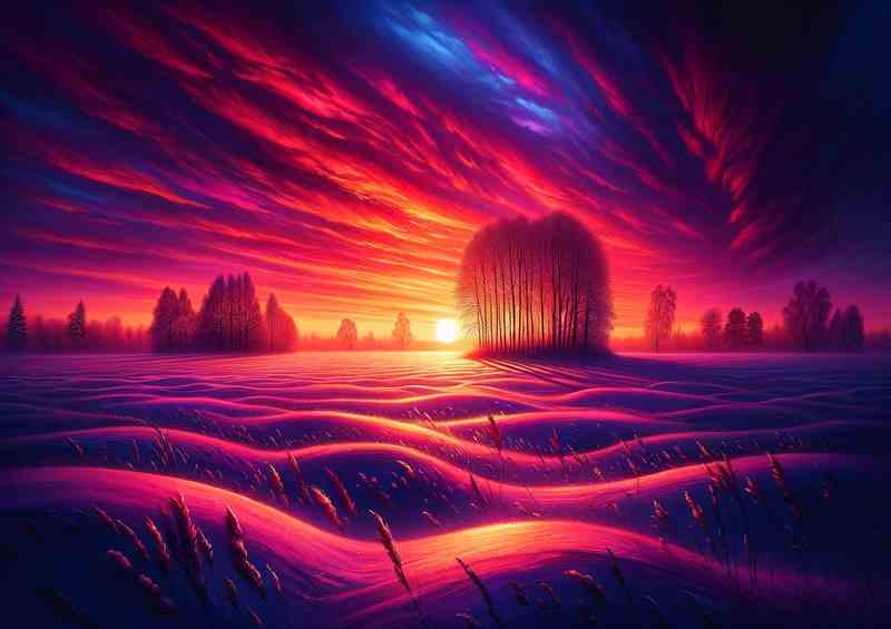 Crimson Twilight Winters Beauty at Sunset | Canvas