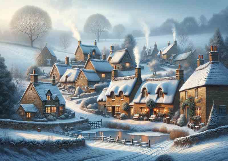 Frosty Village Landscape Canvas Art