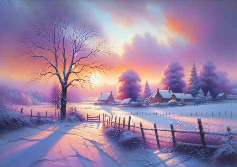 Gentle Glow A Snowy Countryside at Sunset | Poster
