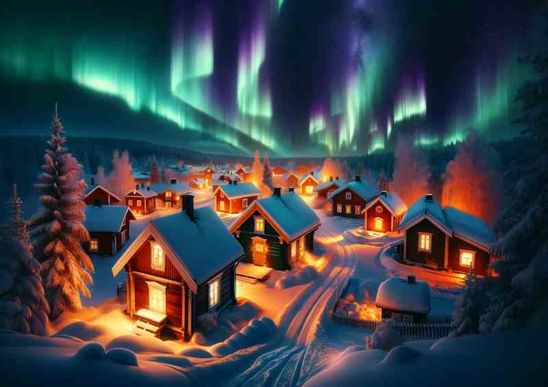 Midnight Serenity Snow Village Finland | Di-Bond