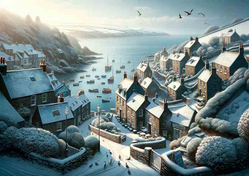 Snowy Serenity A Winter Morning in a Cornish Village | Canvas
