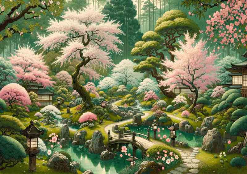 Springs Harmony Blossoming Gardens of Kyoto Japan | Canvas