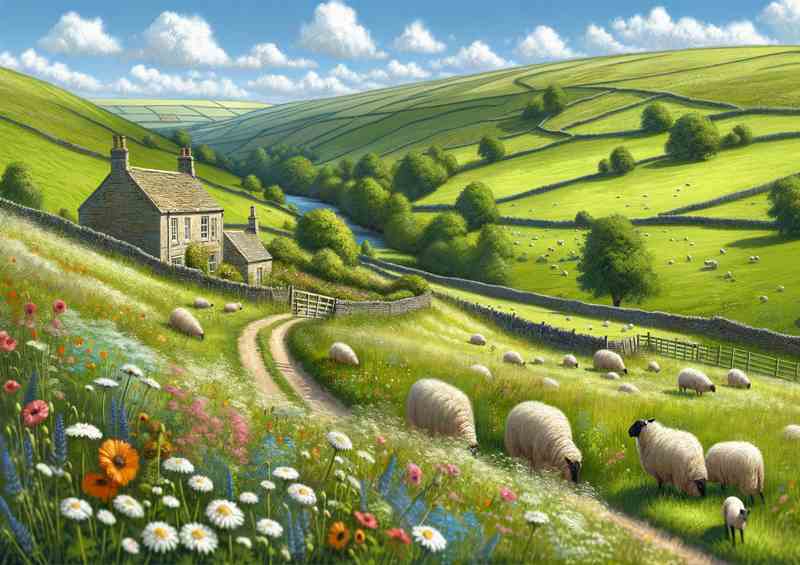 Countryside Summer Day | Rolling Green Hills Metal Poster