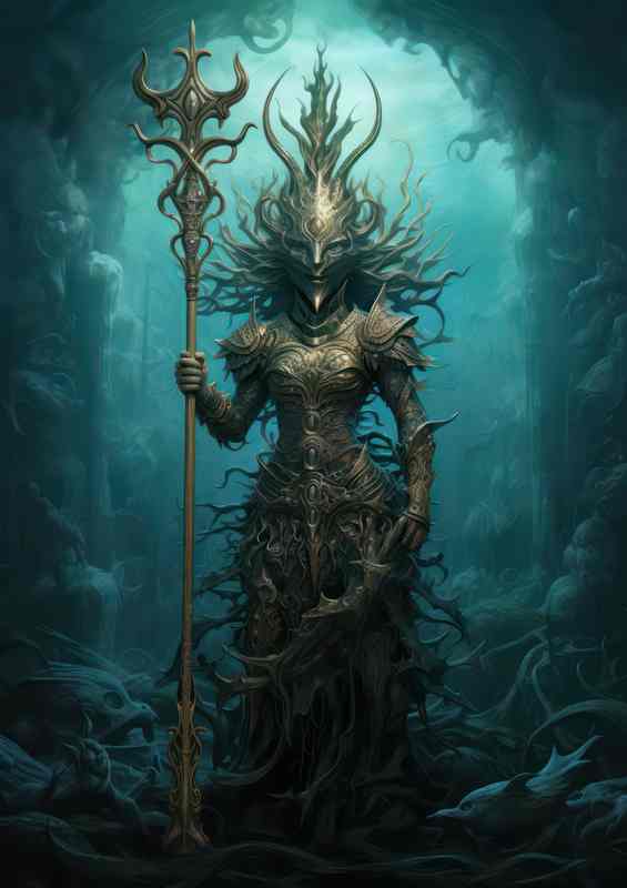Mermaid with the spear underwater protector of the sea | Poster