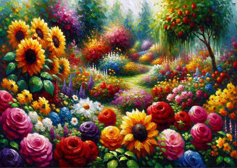 Summers Bounty A Vibrant Flower Garden in Oil Painting Style | Di-Bond