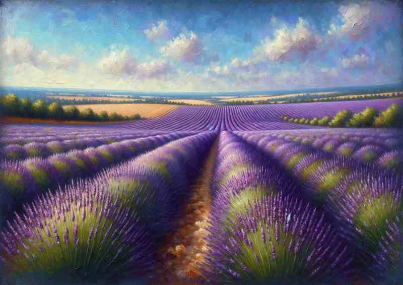 Summers Harmony A Lavender Field in Oil Painting Style | Poster