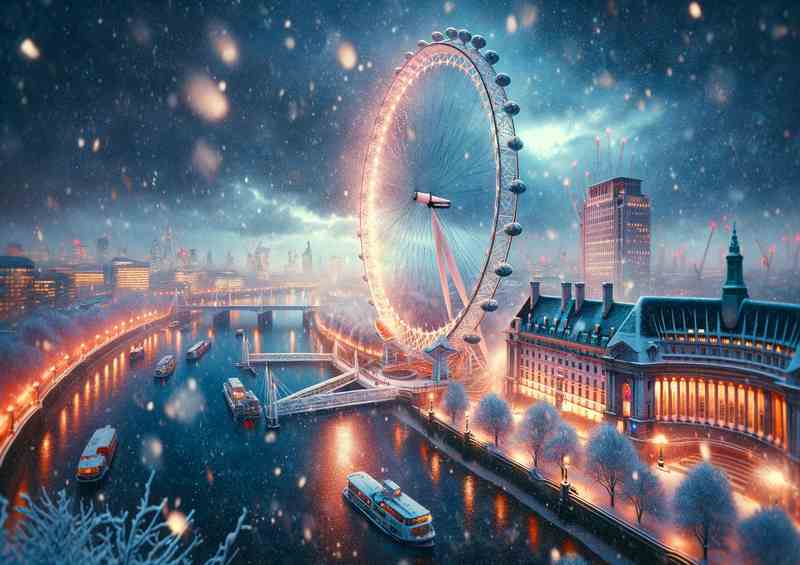 Frosty Twilight Snowfall Over the London Eye | Canvas