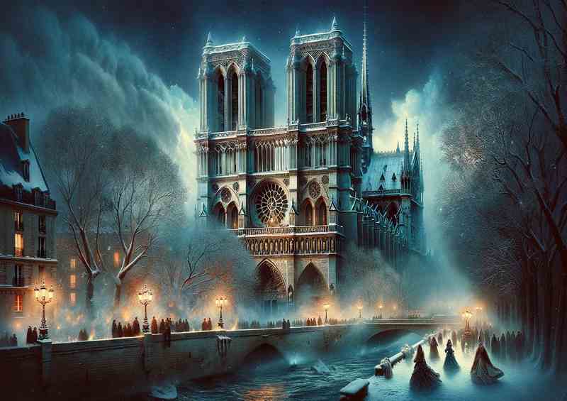 Neo Gothic Snowy Evening at Notre Dame | Metal Poster