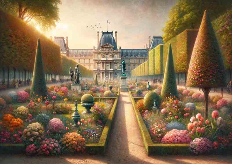 Parisian Spring Charm Morning Light at Jardin des Tuileries | Poster