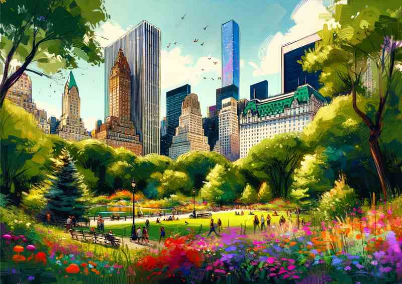 Summer day in Central Park New York City USA with green trees | Canvas