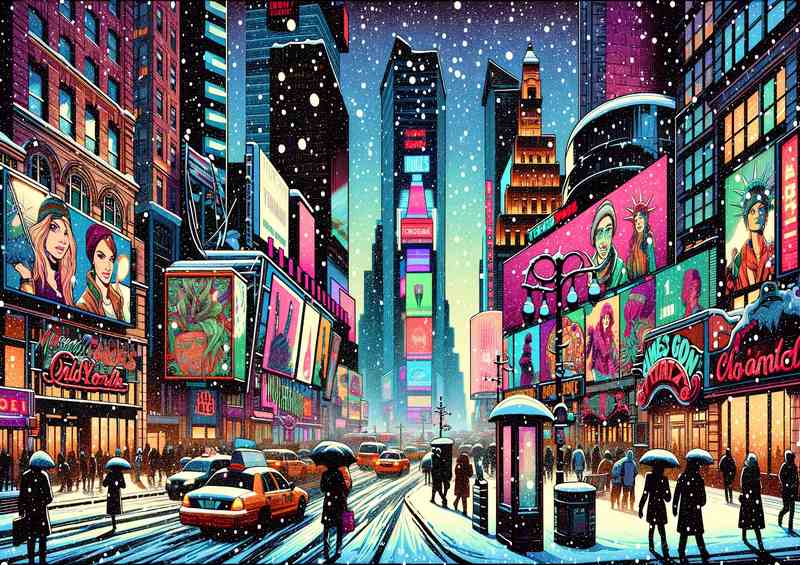 Urban Winter A Snowy Evening at Times Square New York | Poster