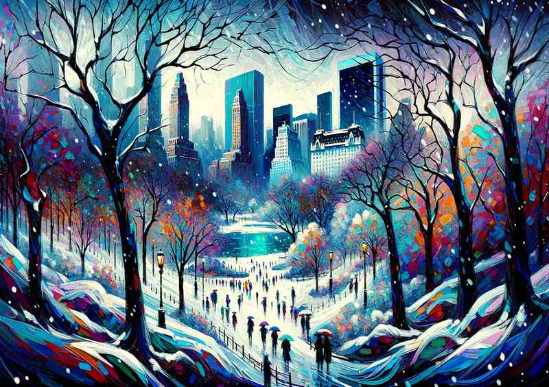 Winter's Embrace Snowfall in Central Park New York | Poster