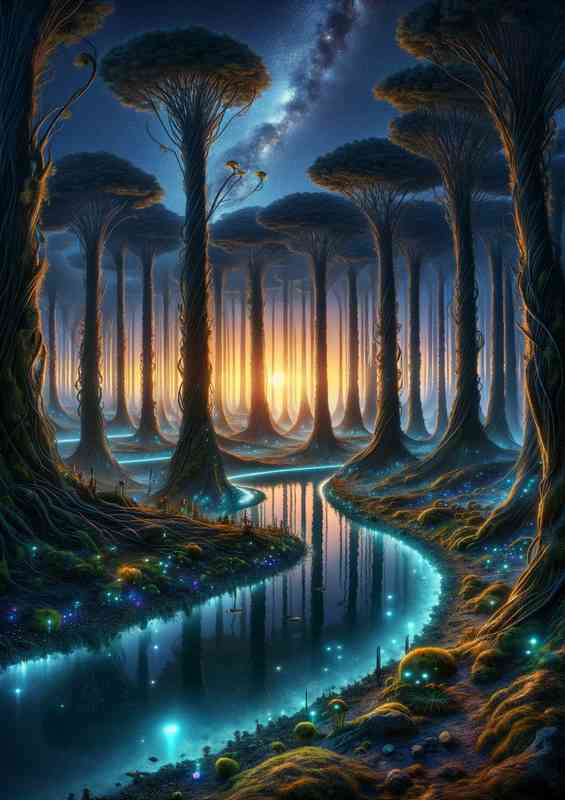 A view from a fantasy planet depicting blue open rivers | Canvas