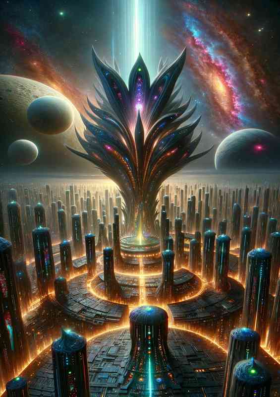 The scene depicts a towering ali | Poster