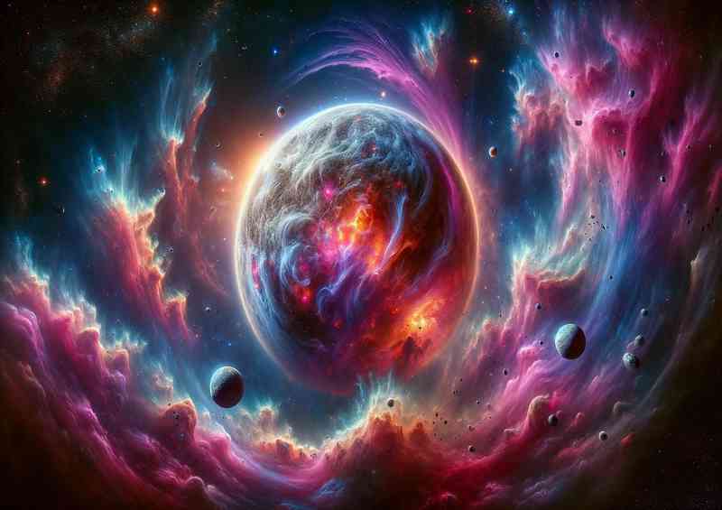 A fantasy planet surrounded by a colorful nebula | Di-Bond