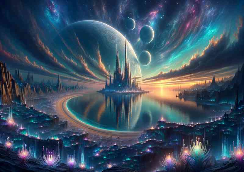 A breathtaking fantasy castle a unique sky | Metal Poster