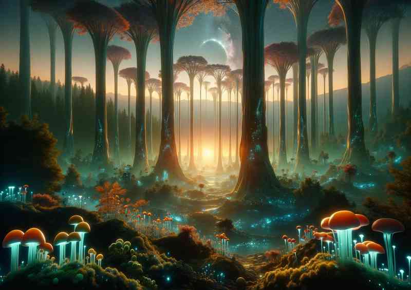 A fantasy planet illuminated mushrooms | Canvas