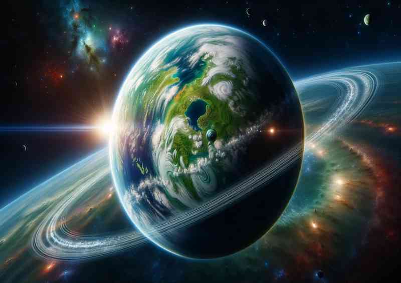 A serene view of a fantasy planet from space | Di-Bond