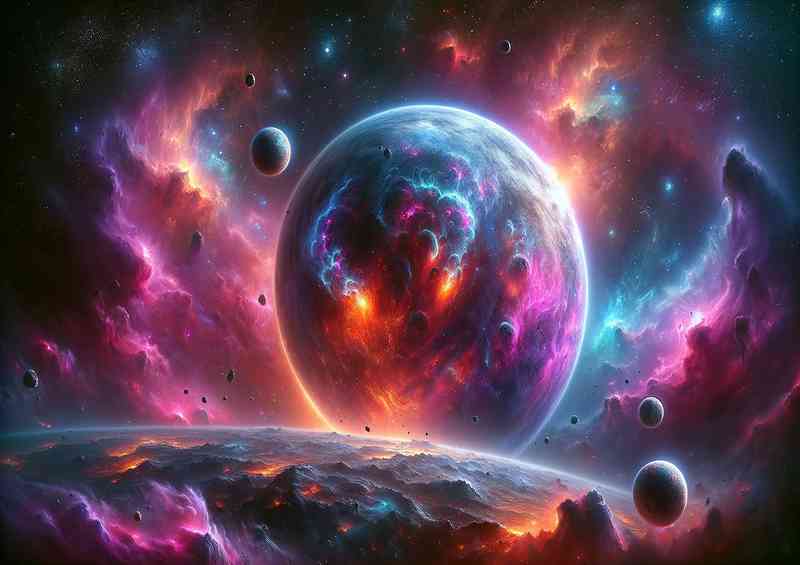 A space fantasy planet surrounded by a colorful nebula | Poster