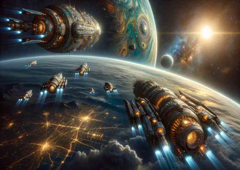 A space of a fantasy planet rockets coming home | Di-Bond
