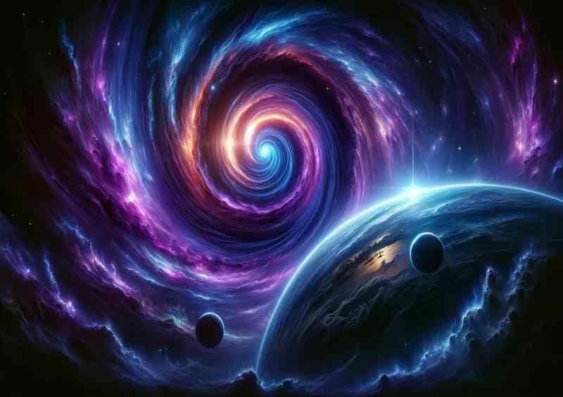 A space scene with a massive space anomaly near a distant planet. The a | Di-Bond