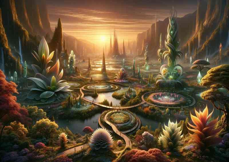 A view from a fantasy planet presents a large alien botani | Canvas