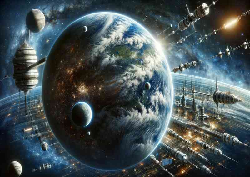 A view of a fantasy planet from low orbit in space | Canvas