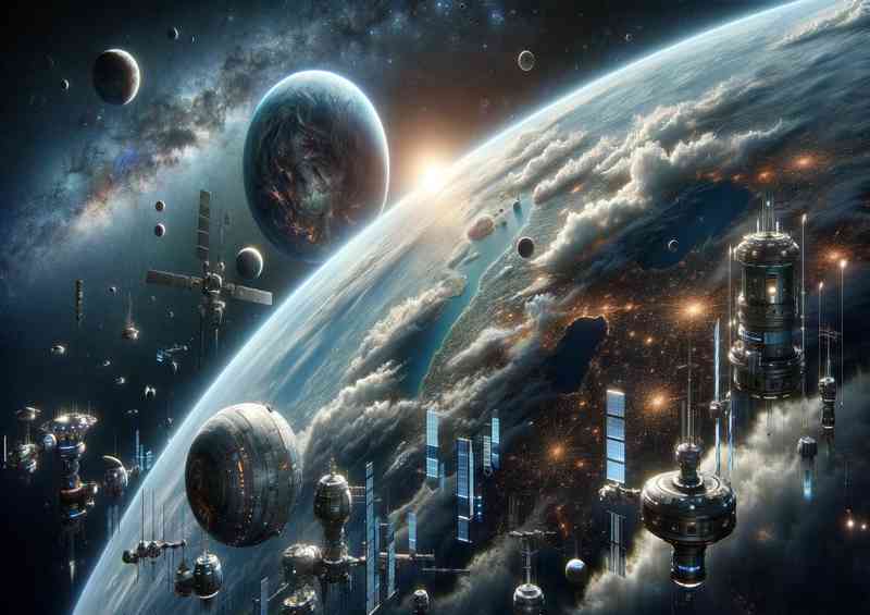 Fantasy planet from low orbit in space | Poster