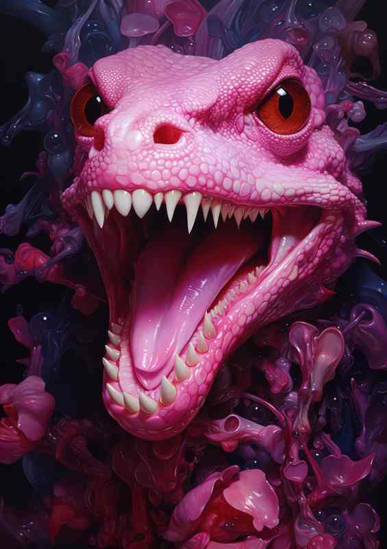 Pink gummy lizard with fangs showing | Poster