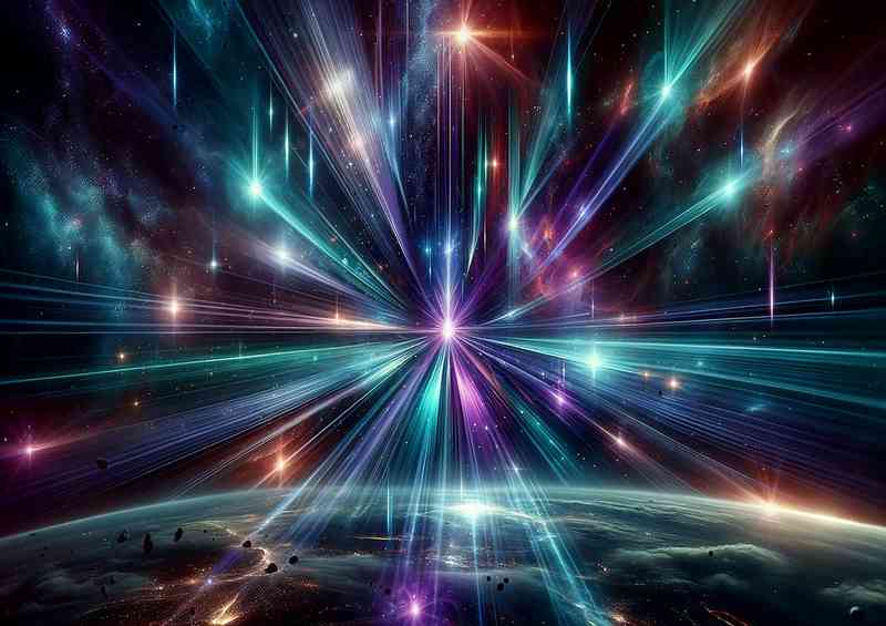 Fantasy scene with almost no planetary elements just beams | Poster