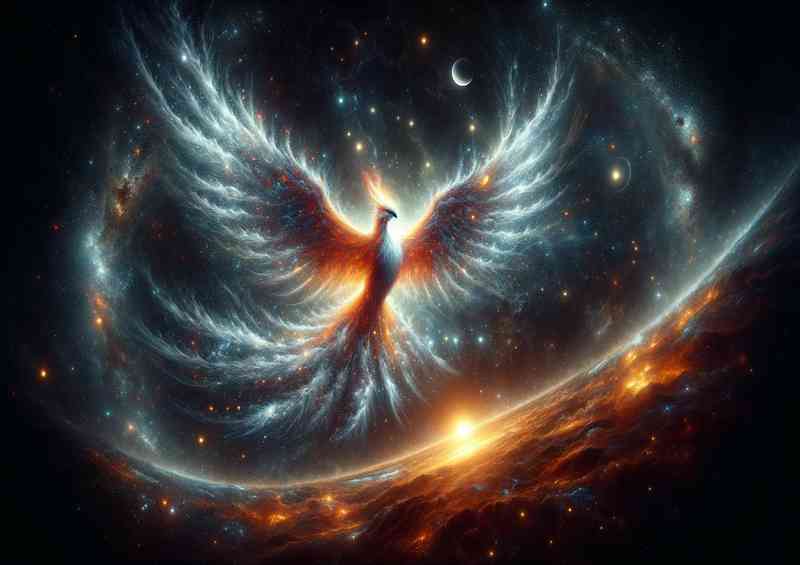 Space fantasy scene with focus on the pheniox | Metal Poster