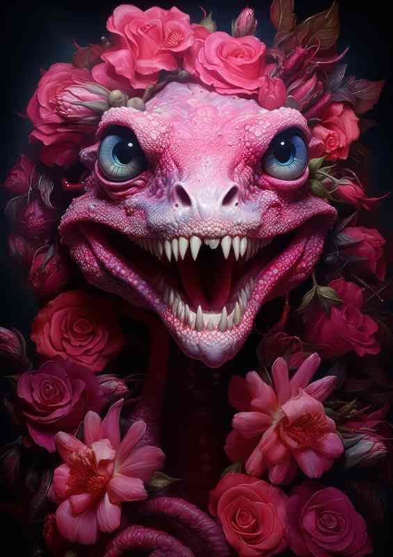 Pink gummy lizard with pink tongue with pink lips | Di-Bond