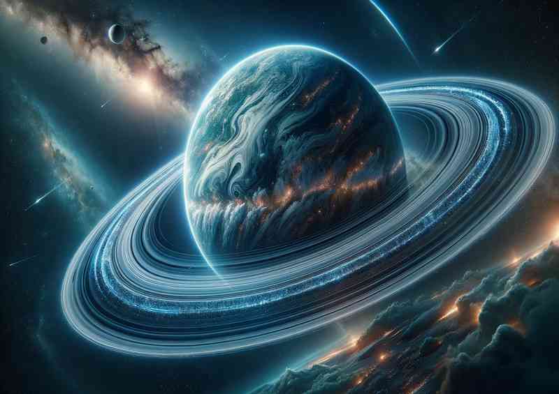 Space of a fantasy planets intricate ring system | Metal Poster