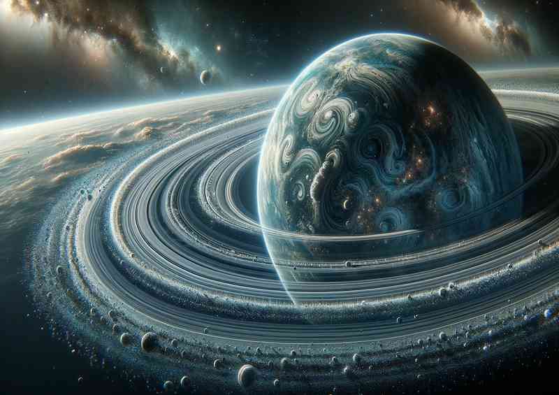 Space of a fantasy planets intricate ring system of matter and gasses | Metal Poster