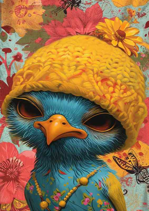 Bird with a yellow cap and hat | Poster