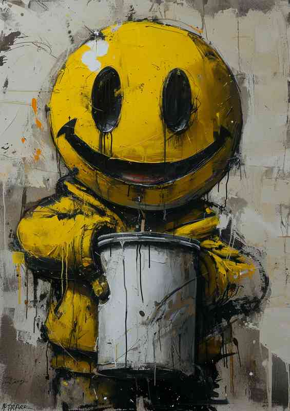 Black white tin and a yellow smiley face | Poster