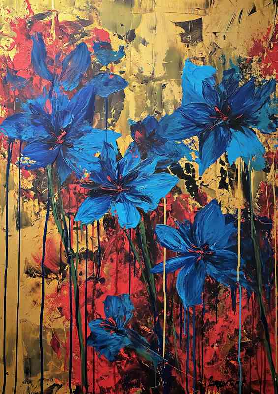 Blue and red flowers in bloom art | Canvas