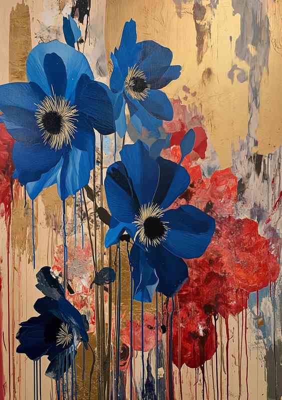 Blue flowers in bloom street art | Poster
