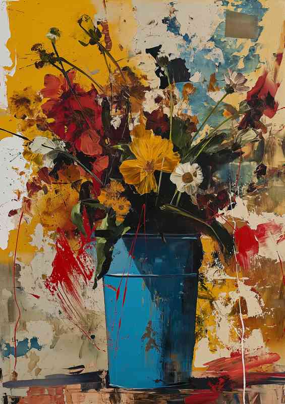 Blue vase full of flowers painted style | Poster