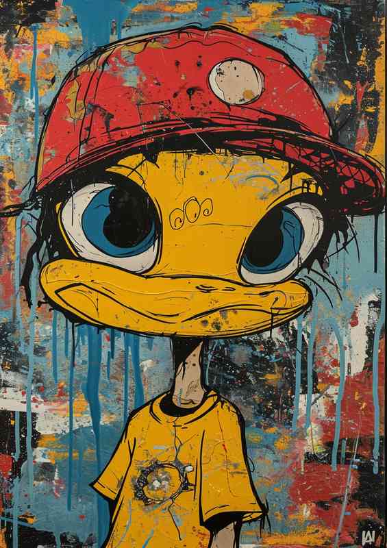 Cartoon duck with a red hat | Canvas