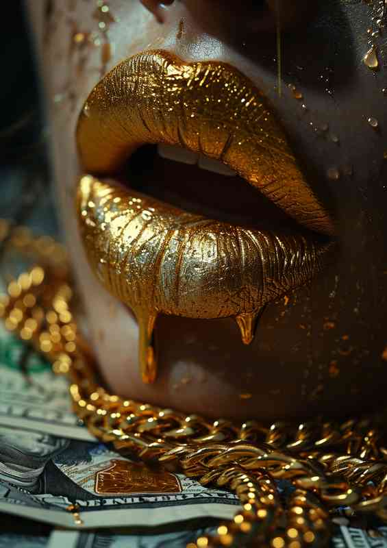 Dripping gold lips and hundered dollar bills | Poster