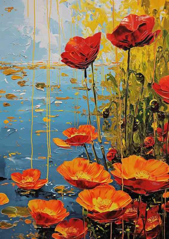 Flowers by the lake in oreange | Di-Bond