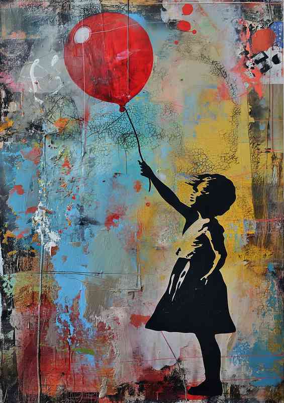 Girl with red ballon banksy style graffiti | Poster